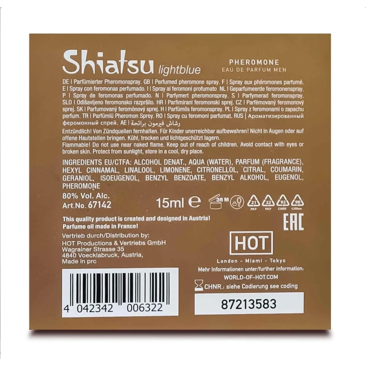Perfumy feromonowe dla mężczyzn SHIATSU, lekka kompozycja 15 ml w kolorze niebieskim
