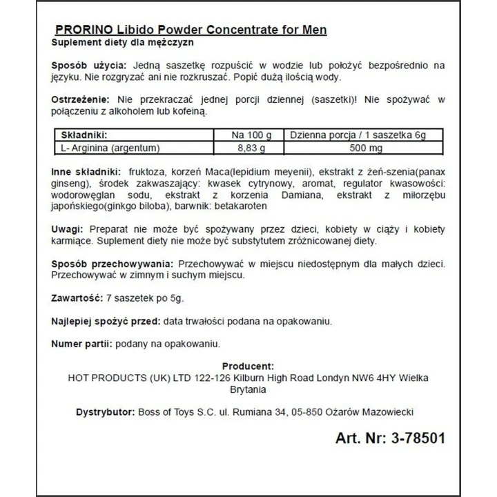 Suplement diety dla mężczyzn – proszek ERO PRORINO na wzmocnienie potencji