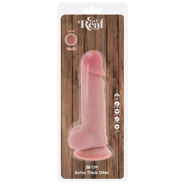 Dildo podwójnej gęstości, realistyczne detale, 28 cm, TPE, przyssawka