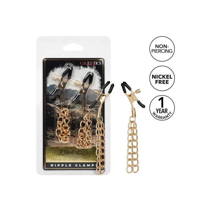 Zaciski na sutki z regulacją, złoty kolor, premium Denim Collection