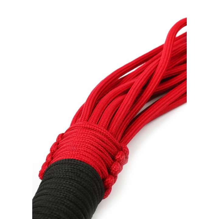 Flogger luksusowy z węzłami, ręcznie pleciony nylon, kolor czerwony, do bondage