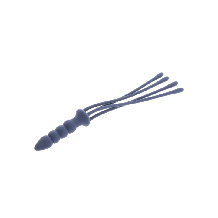 Silikonowy pejcz do dominacji, niebieski, 38 cm długości, 4 ogony, bez niklu