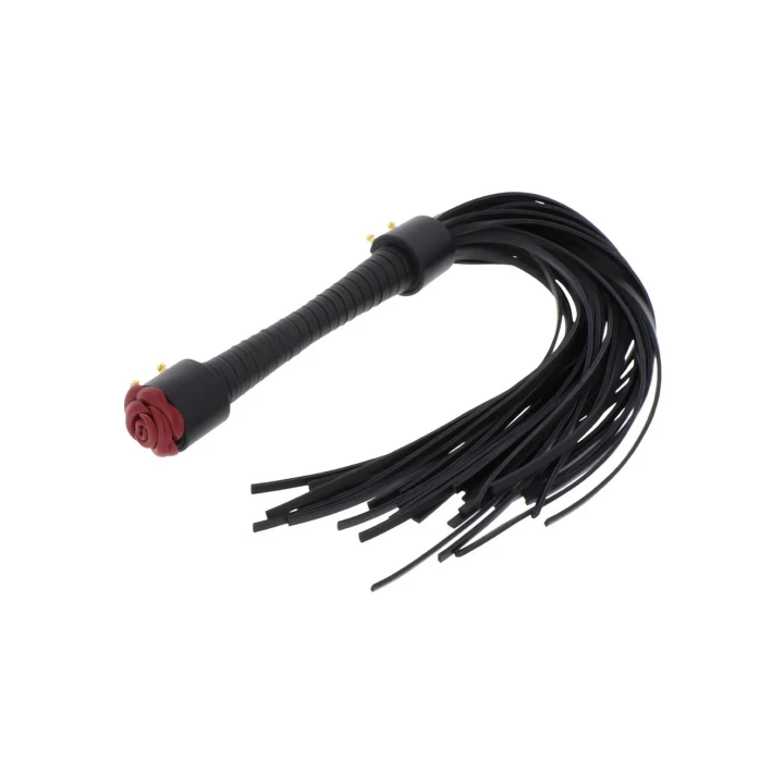 Bicz do BDSM z elegancką skórzaną różą, długość 55 cm, sztuczna skóra PU