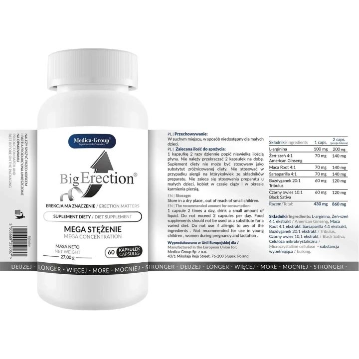 Suplement diety na erekcję Big Erection - kapsułki 60 szt.