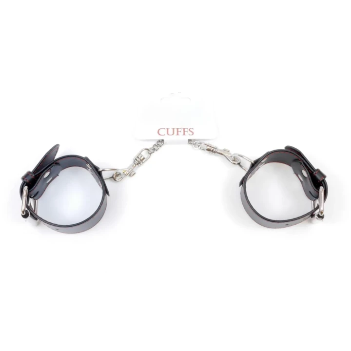 Mankiety BDSM Fetish B - Series 4 cm z regulacją, czerwona linia, imitacja skóry