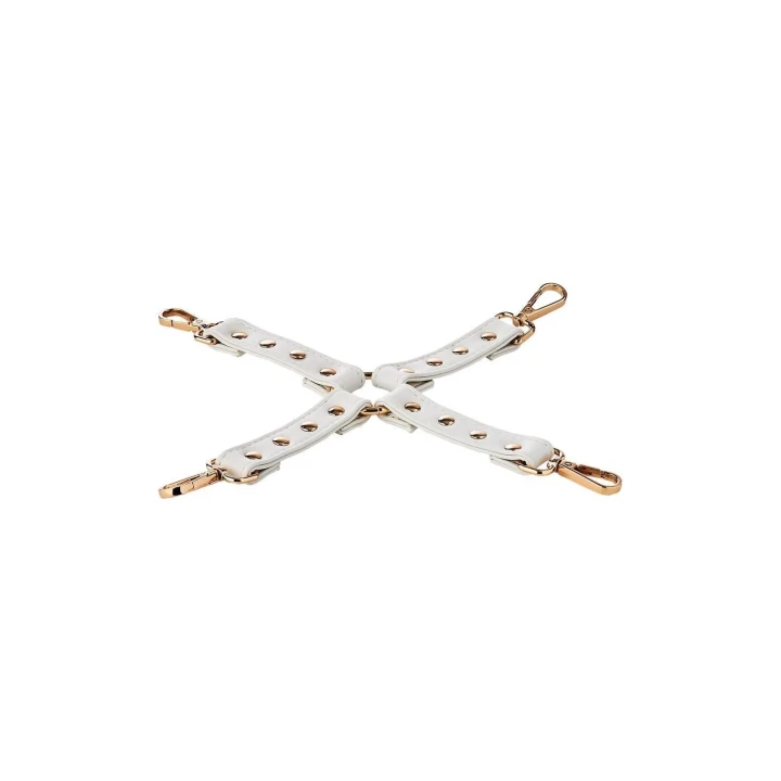 Hogtie BDSM z białej sztucznej skóry ze złotymi detalami, kolekcja Blaze Elite