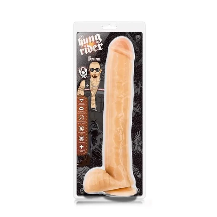 Dildo erotyczne HUNG RIDER BRUNO 14 cali z mocną przyssawką, PVC, realistyczne detale