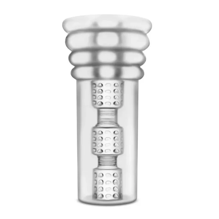 Masturbator dla mężczyzn, przezroczysty, z trzema komorami ssącymi, TPE