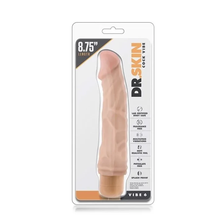 Wibrator realistyczny DR. SKIN VIBE 6 Flesh z obrotową podstawą, wodoodporny, PVC