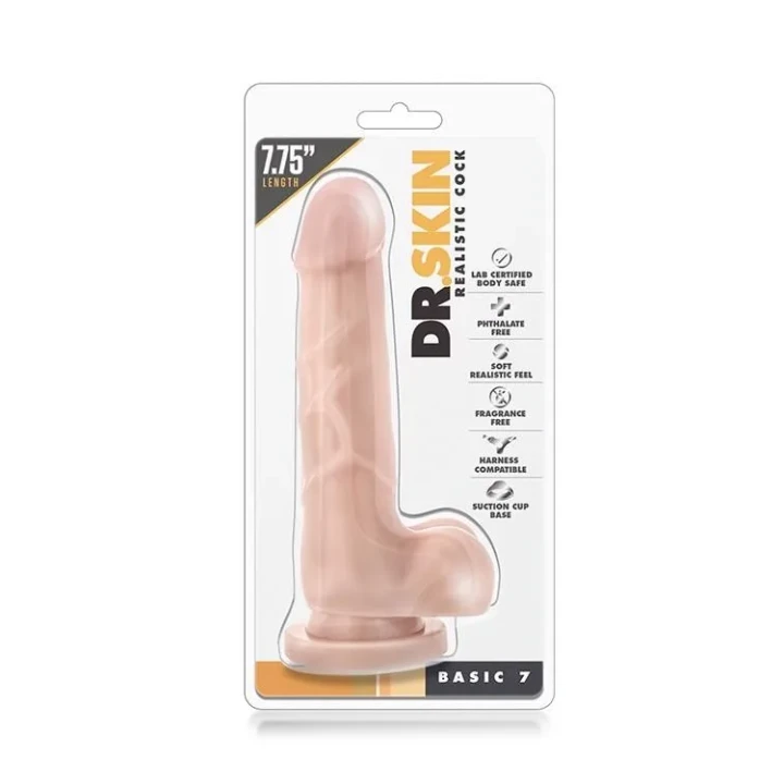 Realistyczne dildo z przyssawką DR. SKIN BASIC 7, skóra, 3,7 cala, PVC