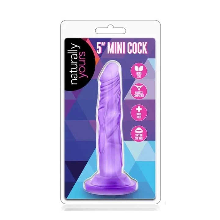 Dildo mini 5 cali w kolorze fioletowym, realistyczna tekstura, przyssawka, TPE