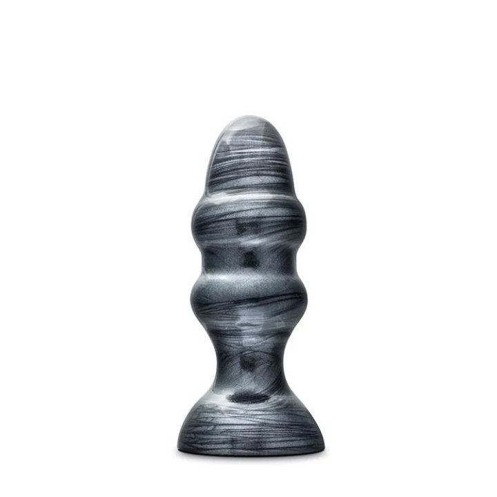 Analny plug JET STEALTH węglowy z przyssawką, czarny metal, miękki PVC, 16,5 cm