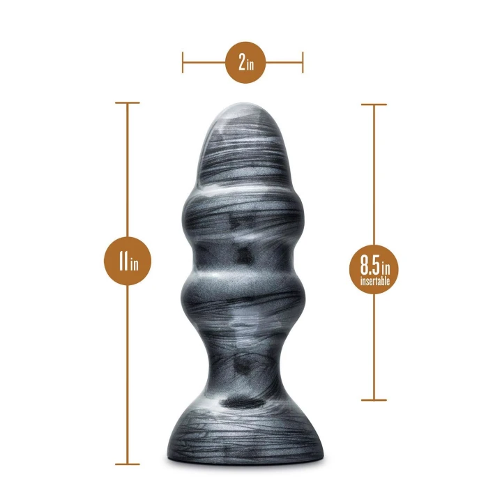 Analny plug JET STEALTH węglowy z przyssawką, czarny metal, miękki PVC, 16,5 cm