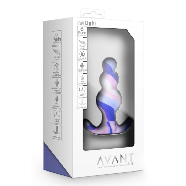 Stymulator intymny AVANT TWILIGHT BLUE - silikon, 3 krzywizny, bezpieczny dla ciała