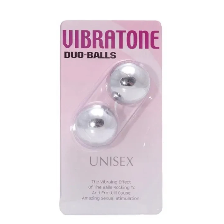 Kulki do treningu mięśni miednicy VIBRATONE DUO, wodoodporne, srebrne, z bateriami