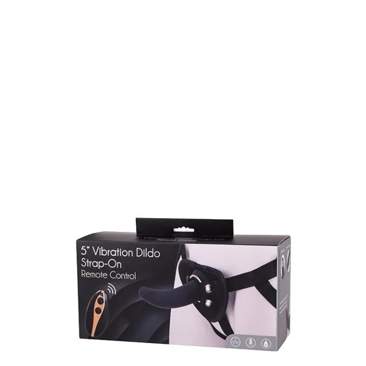 Wibracyjne dildo strap-on 5-calowe, czarne, silikonowe z pilotem i regulowanymi szelkami