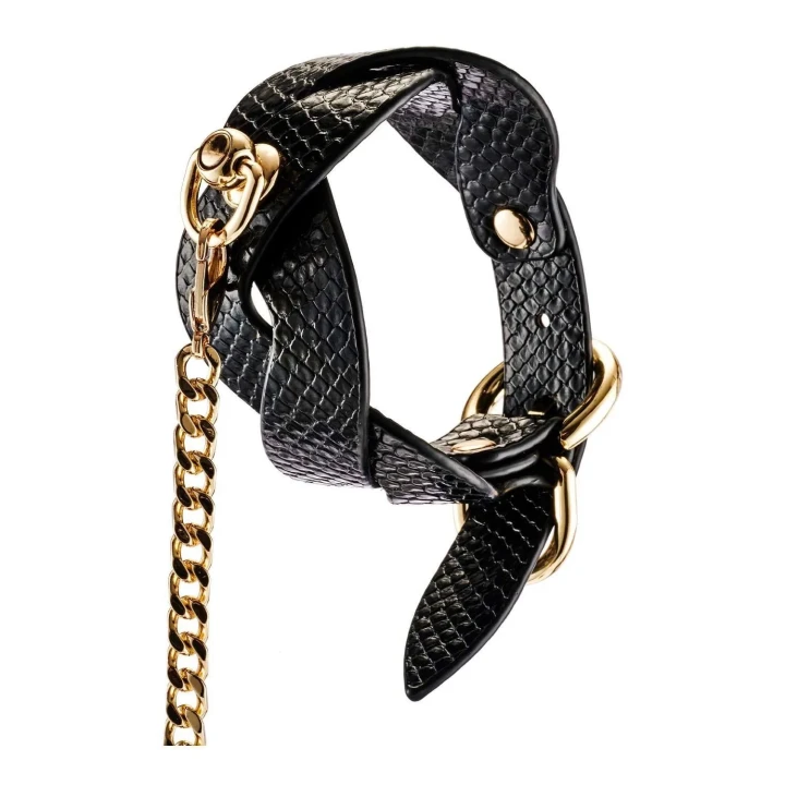 Ekskluzywna pleciona obroża i smycz dla psa z wegańskiej skóry w kolorze złotym