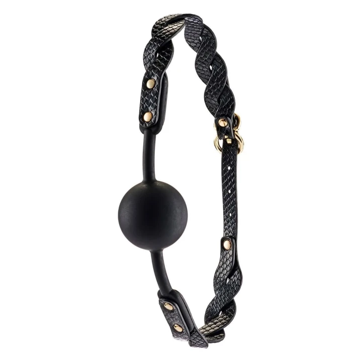 Knebel braided Moonlight z matową czarną kulą, regulowany, elegancki dodatek bondage