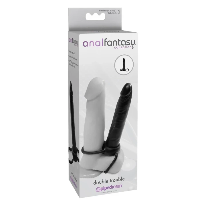 Strap-on do podwójnej penetracji, czarny, ergonomiczny z TPE, z bateriami