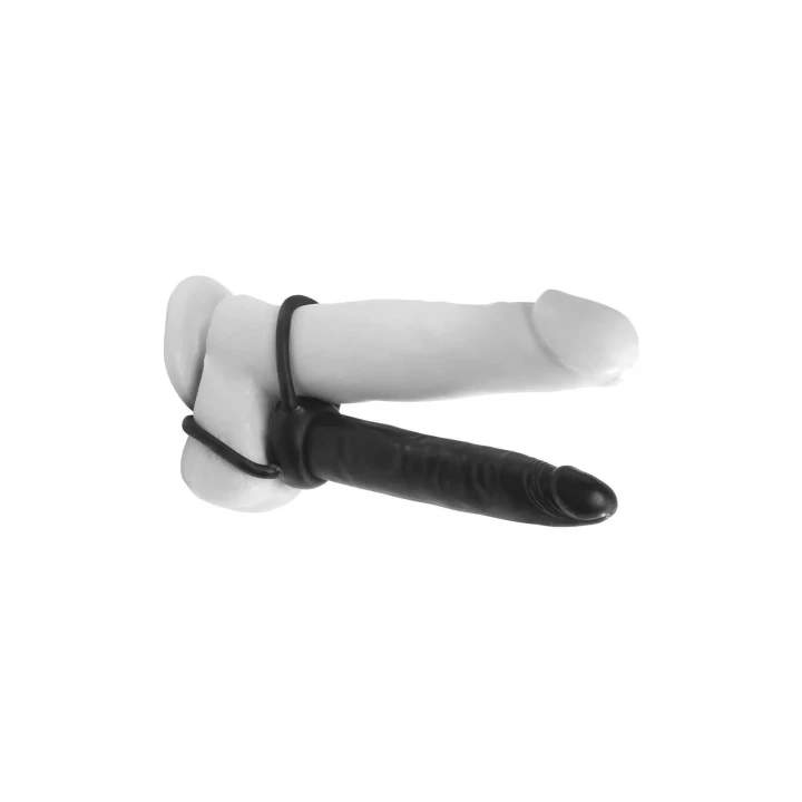 Strap-on do podwójnej penetracji, czarny, ergonomiczny z TPE, z bateriami