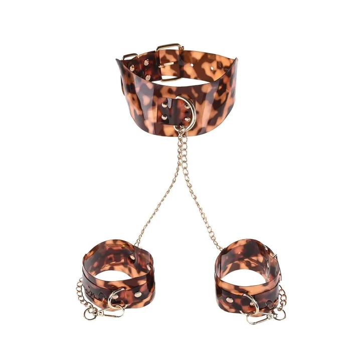 Regulowane opaski na szyję i nadgarstki z bursztynowym wykończeniem i klipsami