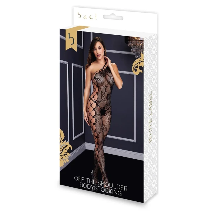 Bodystocking koronkowy BACI bez rękawów, czarny, rozmiar uniwersalny