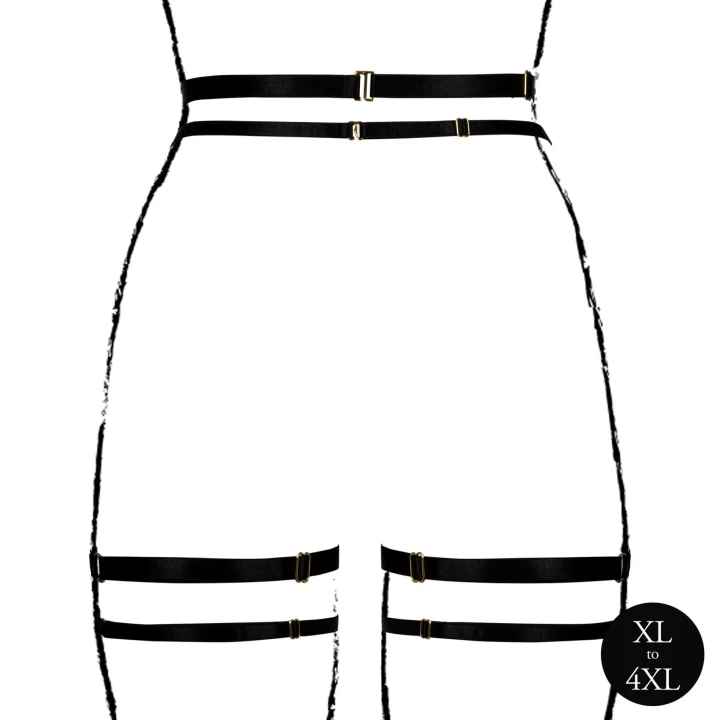 Pas do pończoch z podwójnymi paskami, regulowany - Plus Size - Elegancki czarny