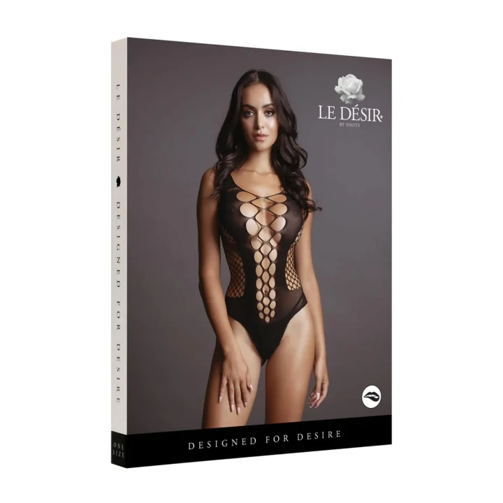 Body typu teddy z kontrastową siateczką - Rozmiar uniwersalny S-L