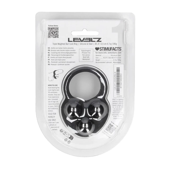 Potrójny erekcyjny pierścień silikonowy z obciążeniem, czarny, 3,5 cm