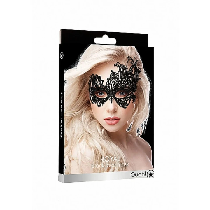 Elegancka czarna koronkowa maska wenecka – Royal Black Lace Mask