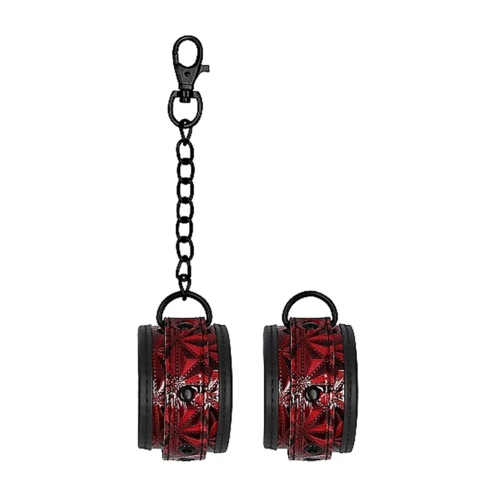 Kajdanki luksusowe BDSM w kolorze burgundowym z regulacją i metalowym łańcuchem