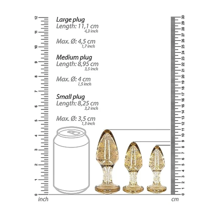 Zestaw akrylowych zatyczek analnych Goldchip - 3 rozmiary, złote akcenty