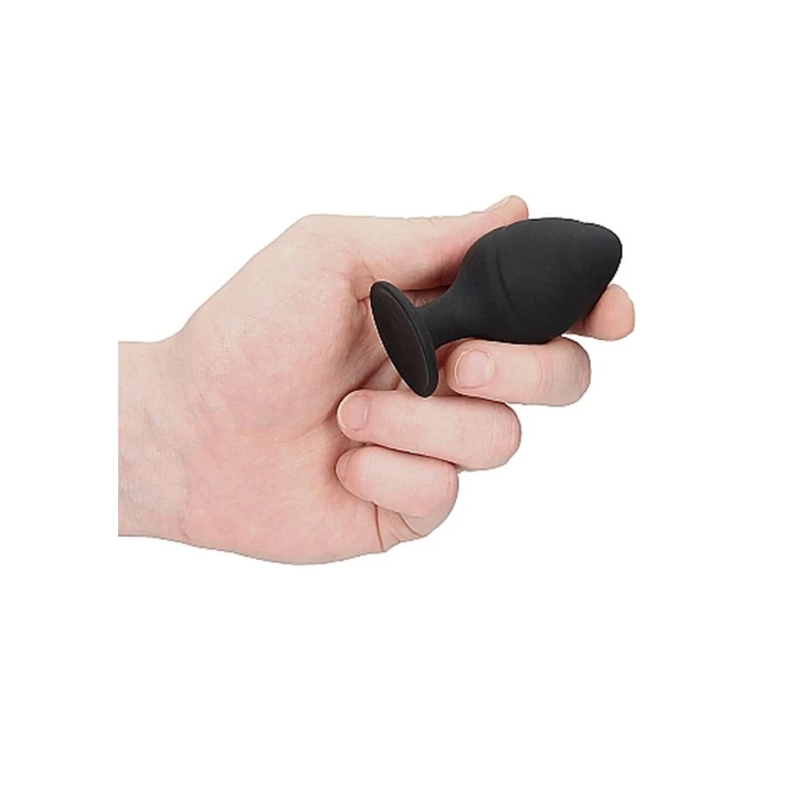 Zestaw wtyczek analnych z falistym wzorem - czarny, 3 rozmiary, silikonowe