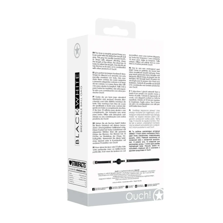 Knebel ball gag z oddychającymi otworami i skórzanymi paskami regulowanymi