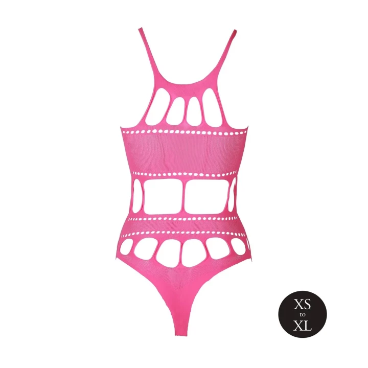 Body z greckim dekoltem, neonowy róż, rozmiary XS/XL, elastyczny materiał