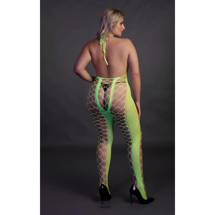 Bodystocking halterneck w rozmiarze XL/XXXXL w neonowych kolorach - bielizna erotyczna
