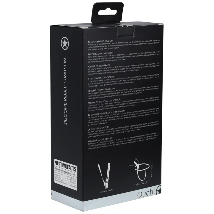 Regulowany strap-on z silikonowym ryfrowaniem - czarny, ergonomiczny design