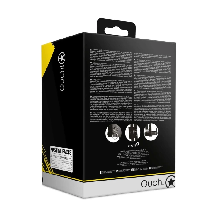 Pas z uchwytem na wibrator ze skóry PU - czarny, regulowane paski, 3 O-ringi