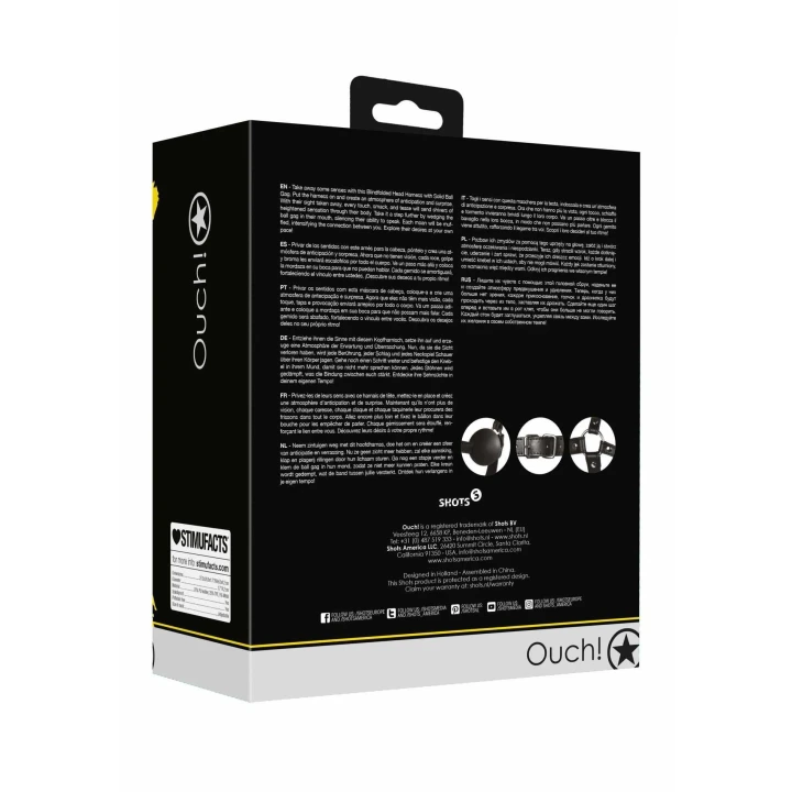 Uprząż z opaską na głowę i solidnym kneblem kulkowym - czarna, regulowana, wygodna