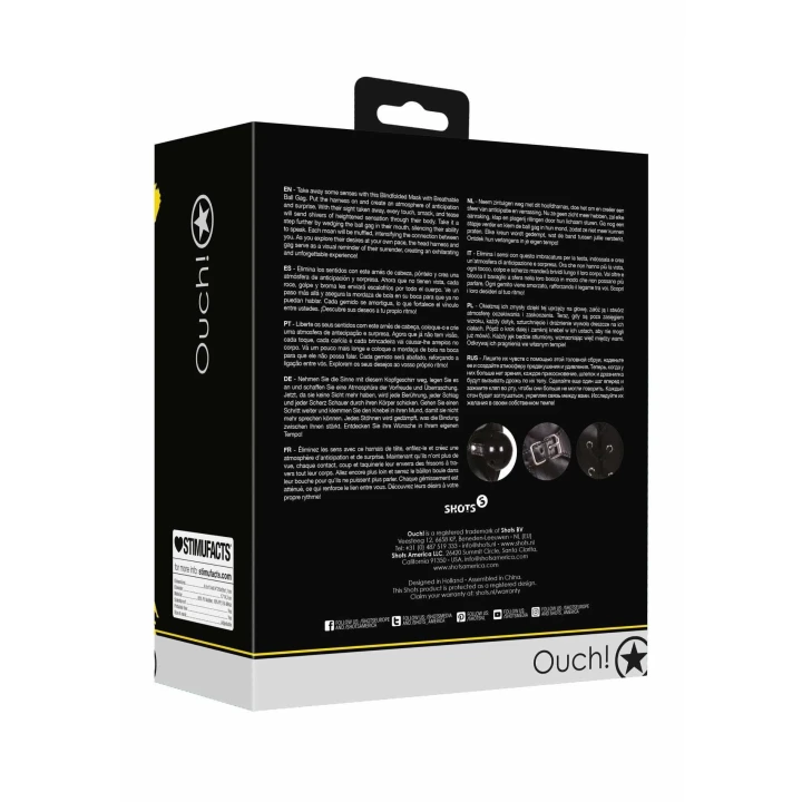 Maseczka na oczy z oddychającym kneblem kulkowym - czarna, z regulowanym rozmiarem