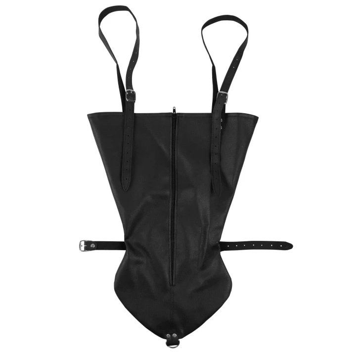 Opaska restrykcyjna na ręce z zamkiem błyskawicznym, pełna, czarna, skórzana PU