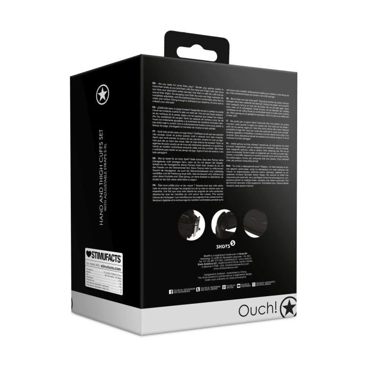 Zestaw kajdanek na ręce i uda z regulacją - elegancki czarny zestaw BDSM