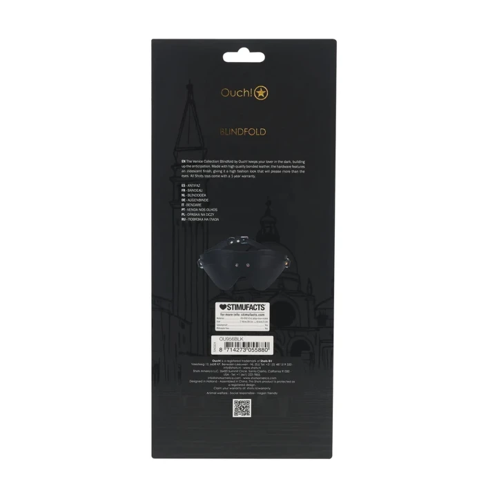 Opaska na oczy z kolekcji Wenecja - czarna, skórzana, elegancka z metalowymi akcentami