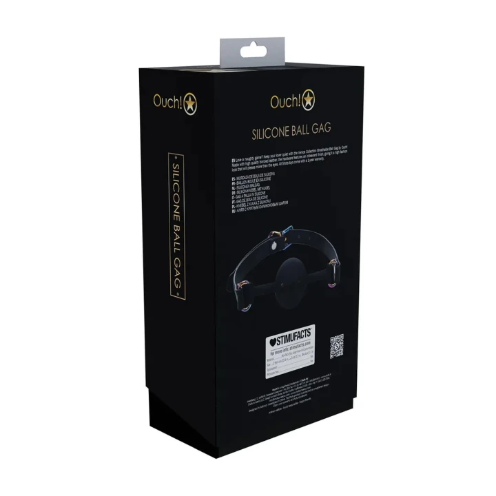 Knebel silikonowy - Venice Collection, czarny, z regulowanymi paskami skórzanymi