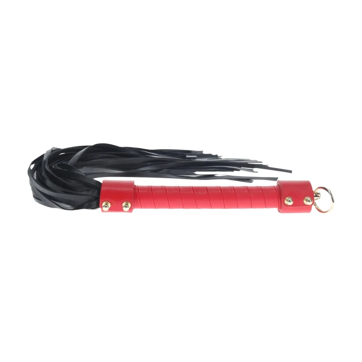 Flogger BDSM z kolekcji Milan - elegancki czarno-czerwony, bonded leather