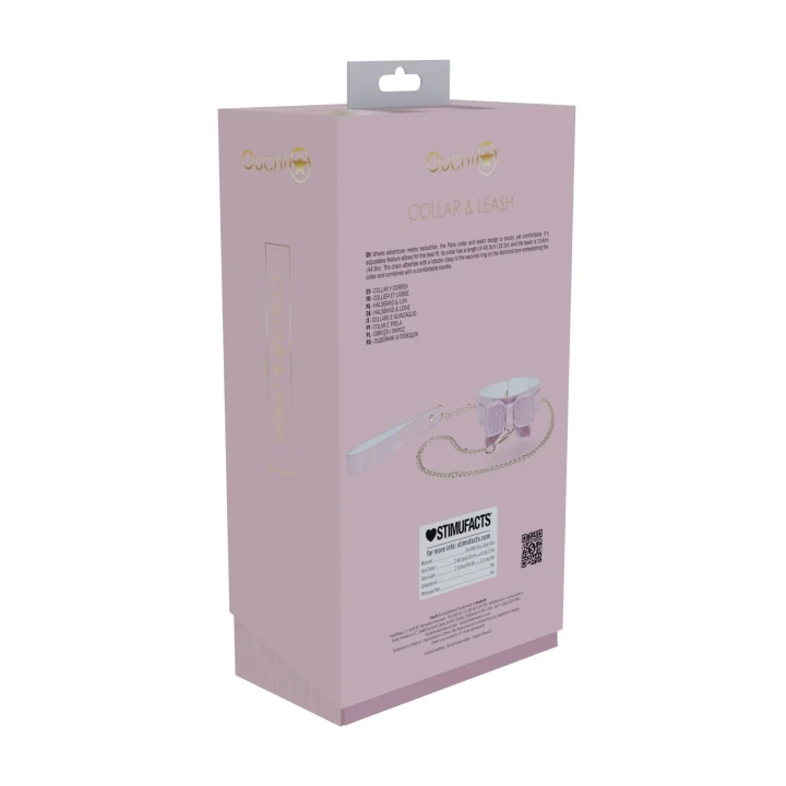 Obroża z smyczą - Kolekcja Paryska - Różowa, skórzana, dla psów, stylowa i elegancka