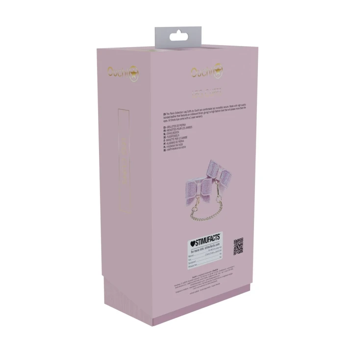 Regulowane kajdanki na kostki z kolekcji Paris - Różowe, skórzane z iryzującymi elementami