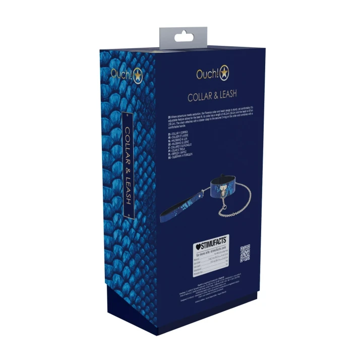 Obroża z smyczą dla psa - Kolekcja Florence, niebieska, skórzana, elegancka i trwała