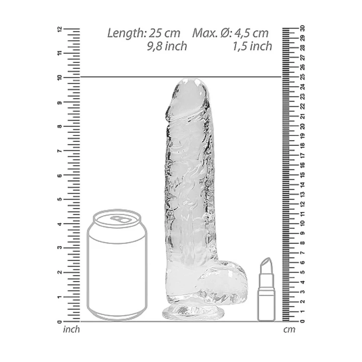 Realistyczne dildo transparentne 23 cm z przyssawką i jądrami - MODEL REALROCK CRYSTAL CLEAR