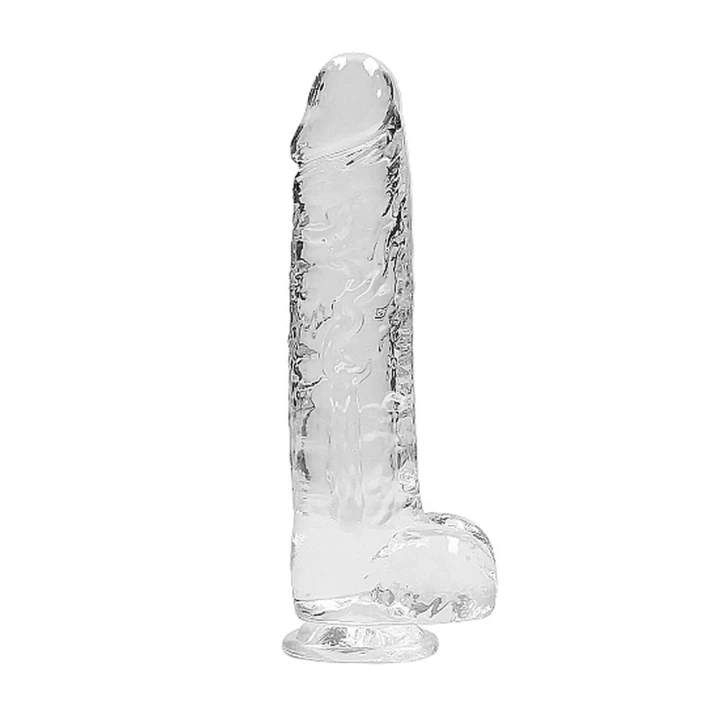 Realistyczne dildo transparentne 23 cm z przyssawką i jądrami - MODEL REALROCK CRYSTAL CLEAR